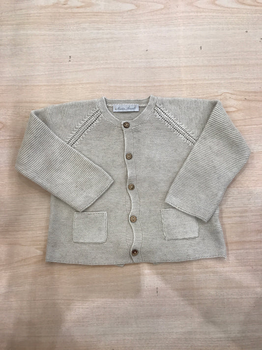 Cardigan Martin Aranda in filo tortora con tasche e bottoncini in legno