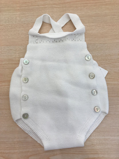 Salopette Martin Aranda in filo bianca con bretelle sul retro ad incrocio con lavorazione sul petto