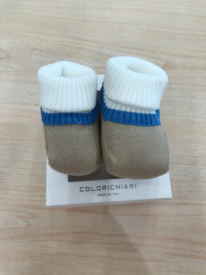 Babbucce Colori Chiari in filo tortora con riga blu e bianca