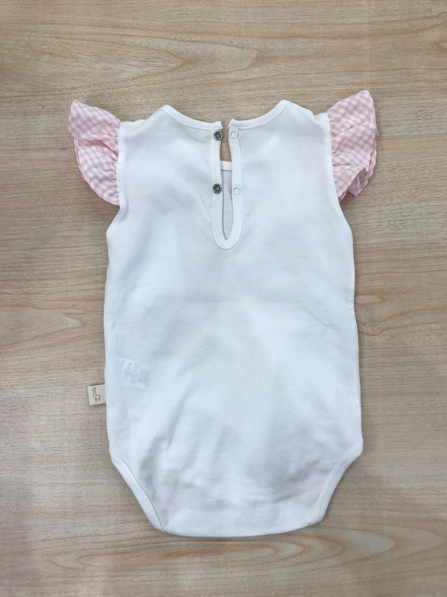 Body Baby Gi in cotone smanicato con rusche a quadretti rosa e bianchi