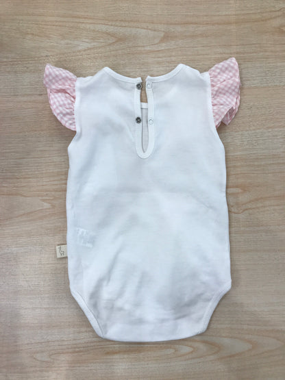 Body Baby Gi in cotone smanicato con rusche a quadretti rosa e bianchi