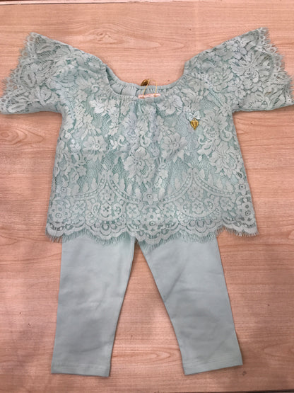 Completo Angel's face in cotone verde acqua in cotone con pizzo
