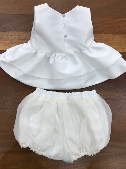 Completo a'lapage in seta e raso blusa con fiore centrale con culotte in seta