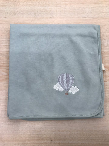 Mussola Baby Gi in cotone verde menta con mongolfiera