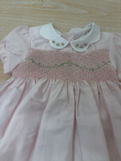 Abito Les Enfants de Gisele mezza manica a sbuffo con colletto con rose e corpetto ricamato  con punto smock e rose