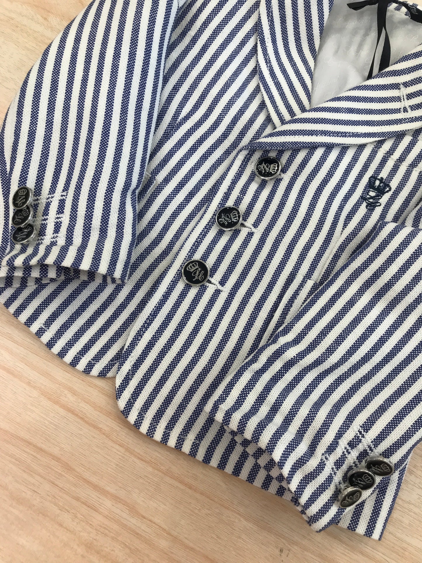 Giacca Les Copains in cotone manica lunga a righe bianche e blu con bottoncini e tasche