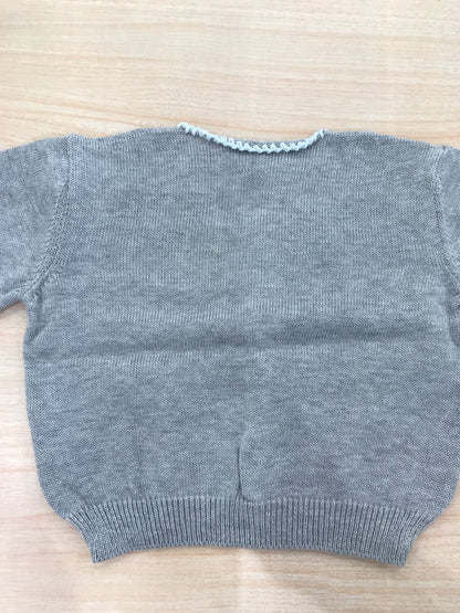 Cardigan Bebè di Almy in filo grigio con rifiniture celesti
