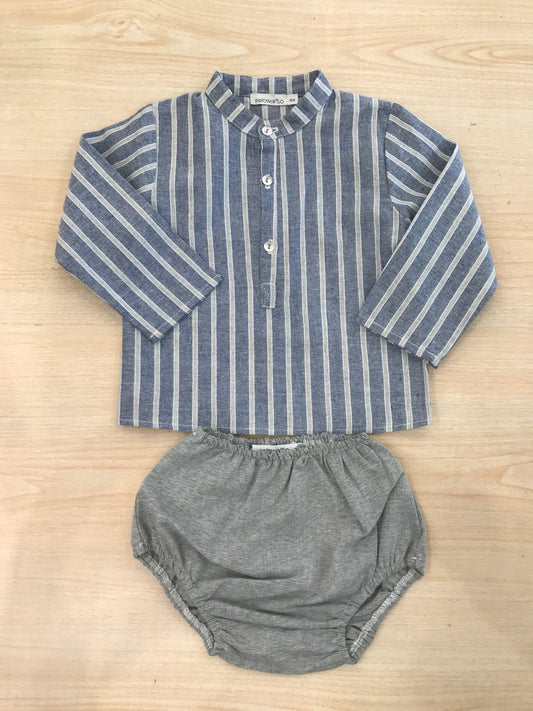 Completo Paloma De La O camicia manica lunga a righe con culotte grigia