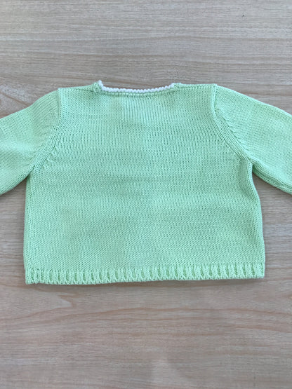 Cardigan Colibrì in filo verde manica lunga con profilo bianco con bottoncini