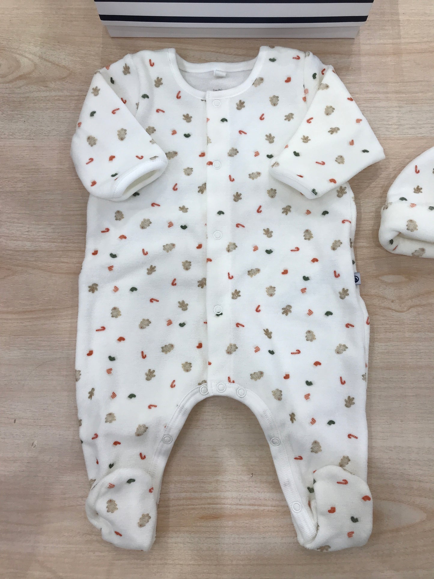 Set Petit Bateau natalizio in ciniglia tutina intera con cappellino