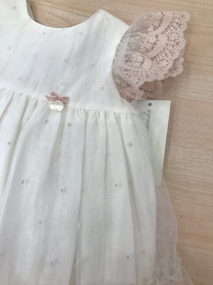 Abito Martin Aranda in cotone con piccoli pois con tulle rifinito da pizzo smanicato con rusche