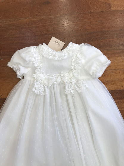 Abito lungo Pure in tulle lavorato da pizzo mezza manica con strato in tulle ed effetto pioggia