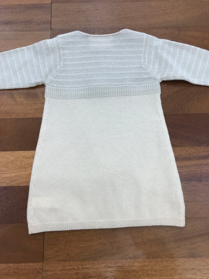 Abito BonPoint in lana panna con coprispalle tortora a righe integrato all'abito