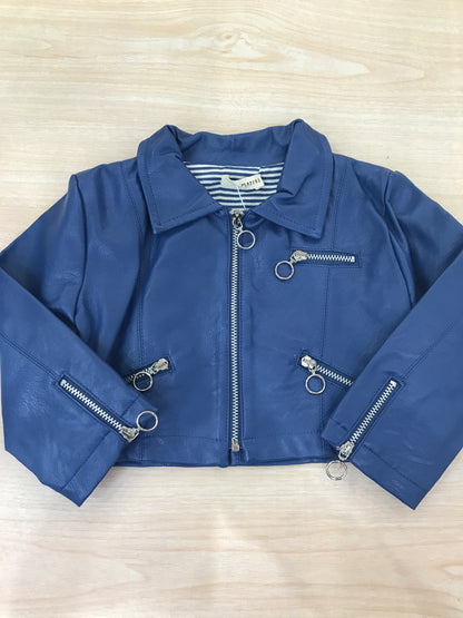 Giubbotto Maperò in pelle colletto con punta manica lunga con zip e tasche sul davanti interno in cotone a righe