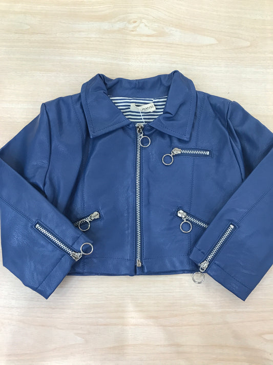 Giubbotto Maperò in pelle colletto con punta manica lunga con zip e tasche sul davanti interno in cotone a righe