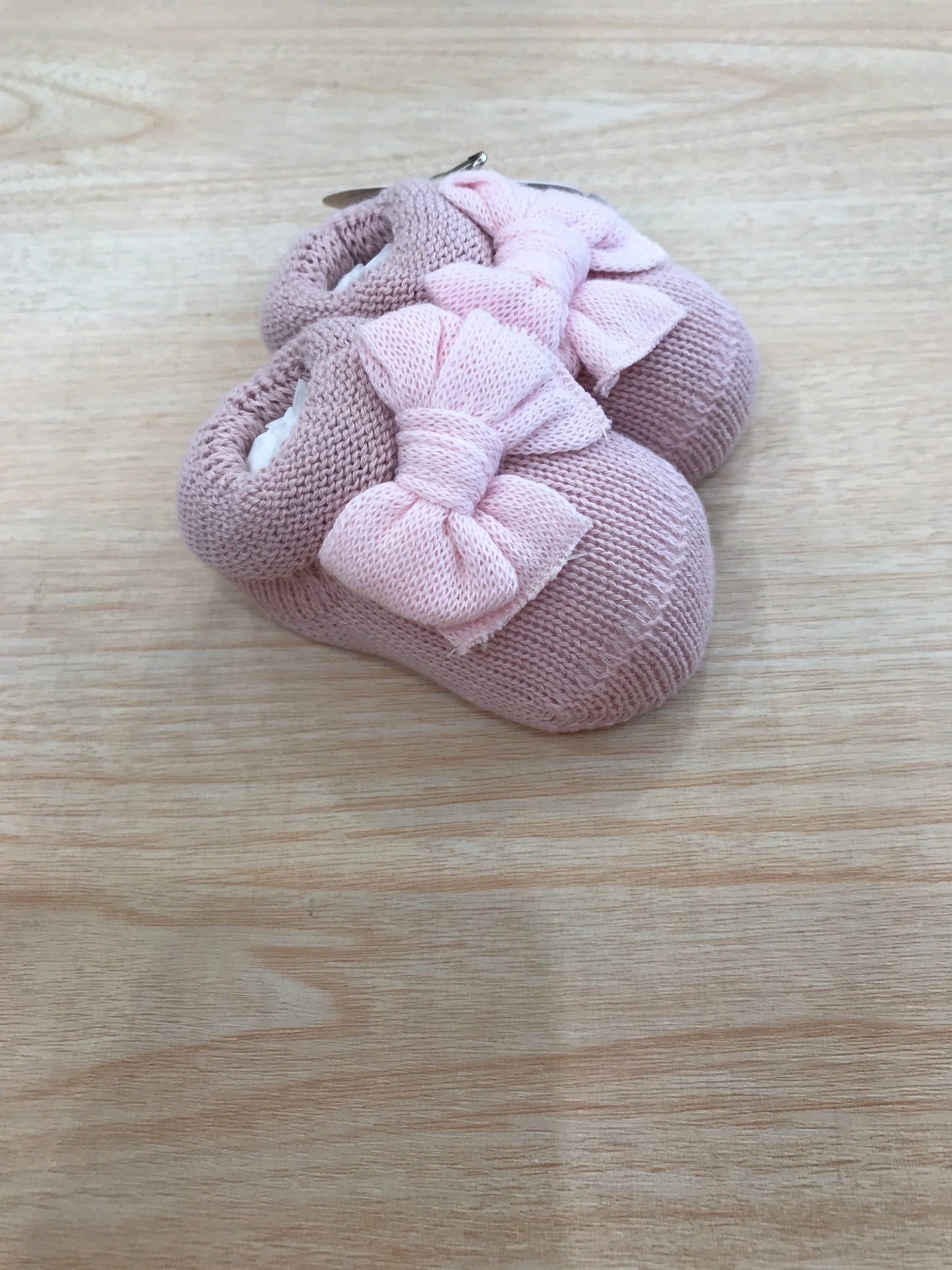 Babbucce Baby Lord in fil rosa antico con fiocco rosa chiaro