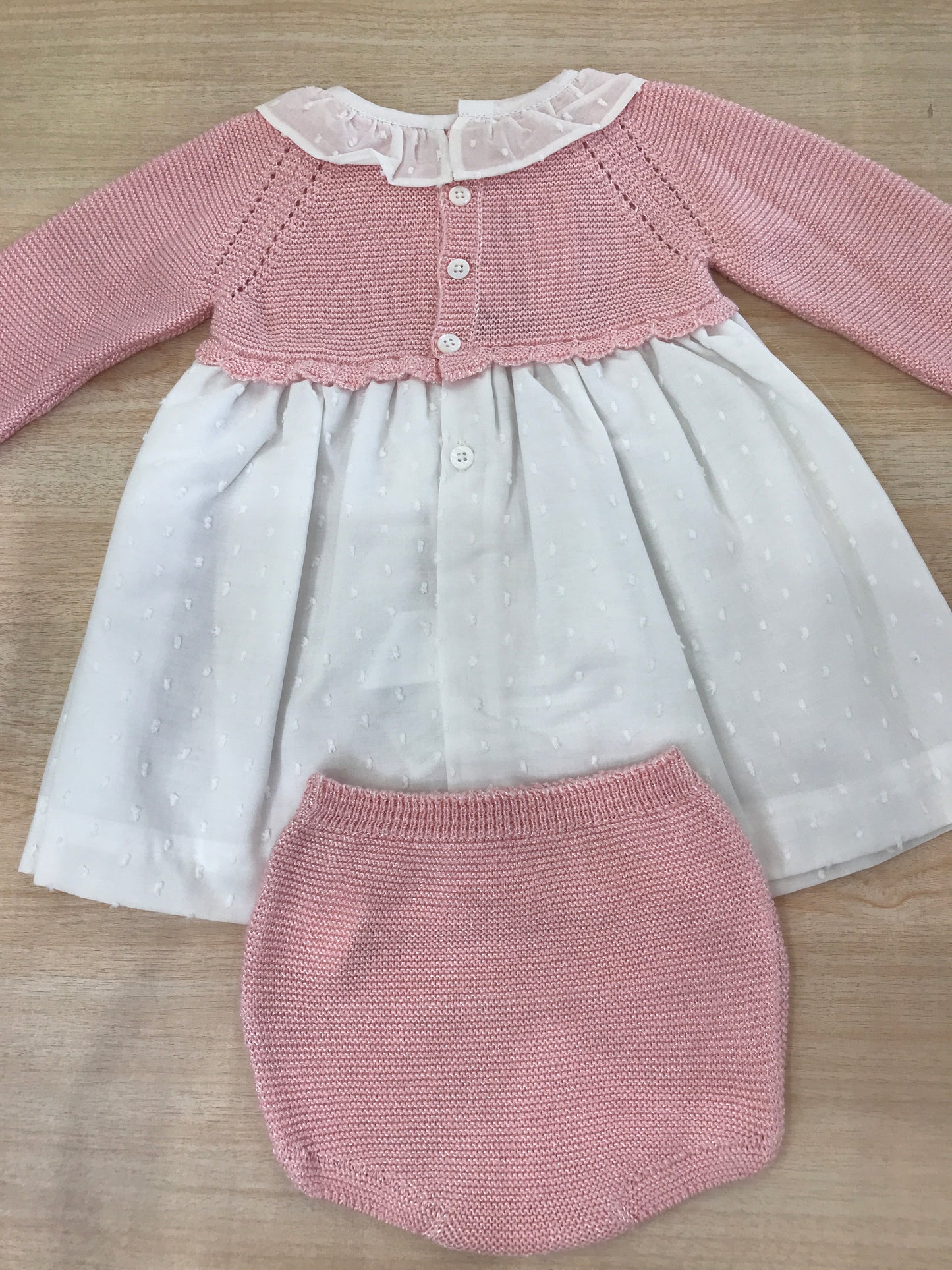 Abito PCS con corpetto in filo manica lunga con rusche ricamata con culotte con pois