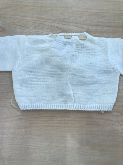 Cardigan Piccola Giuggiola in filo bianco con laccio panna