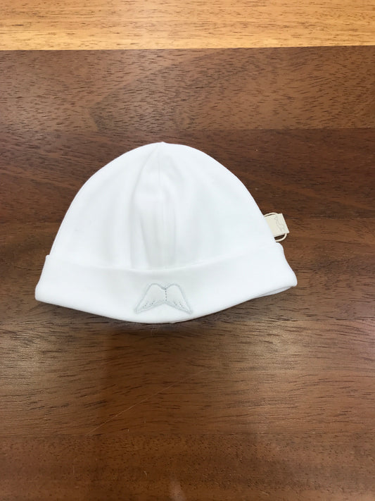 Cappello Baby Gi in cotone bianco con risvolto con ali sul davanti