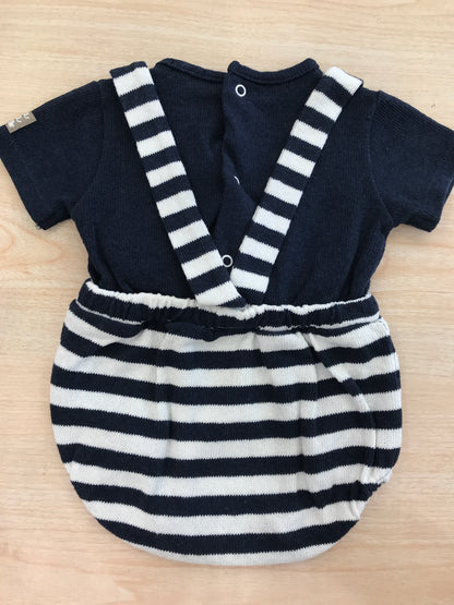 Pagliaccetto Nanan in cotone salopette con bretelle a righe con t-shirt blu