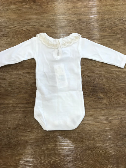 Body Petit Bateau bianco manica lunga con colletto smerlato traforato panna