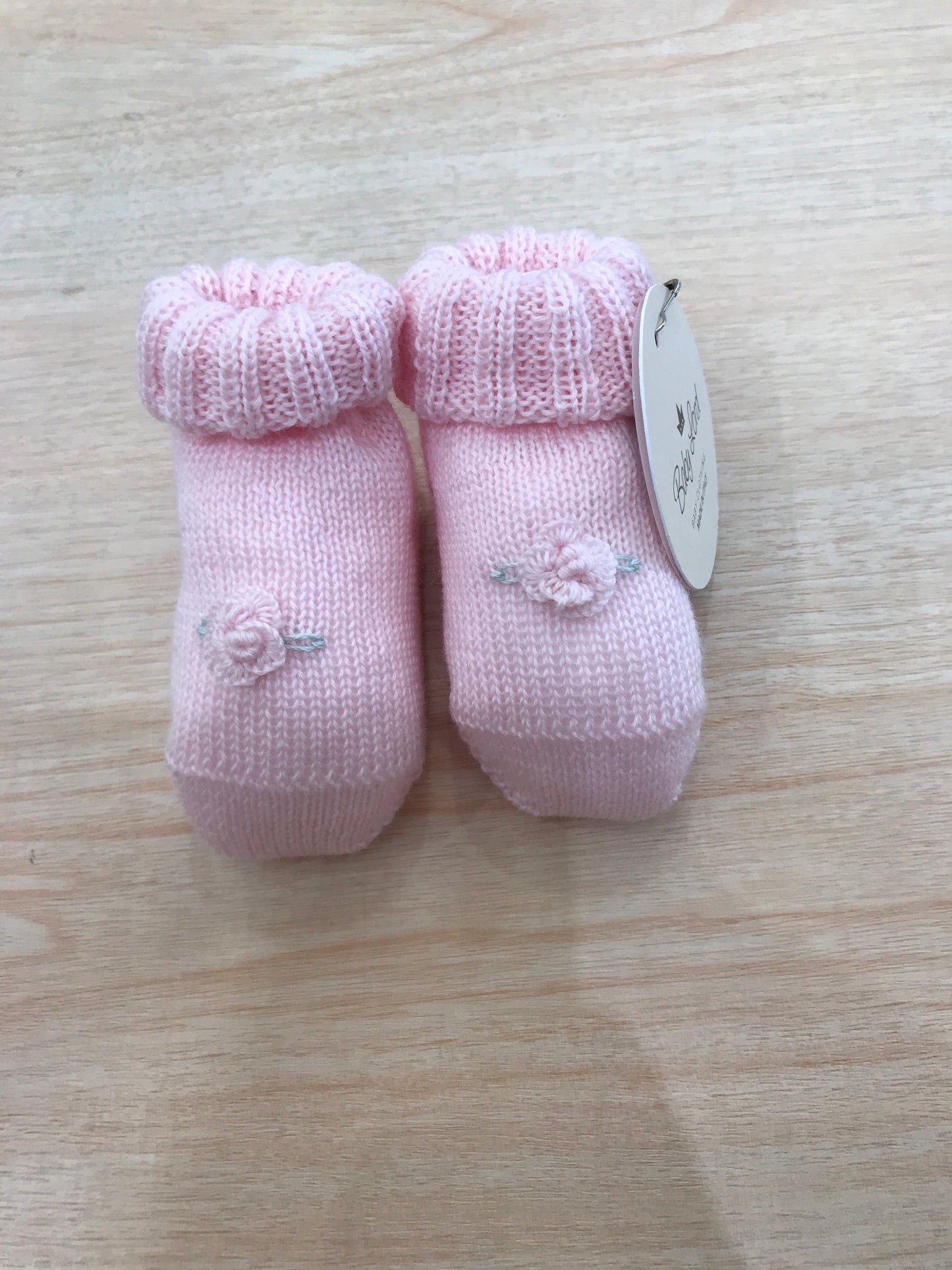 Babbucce Baby Lord in lana rosa con rosa ricamata a mano