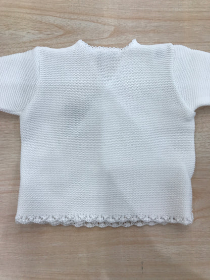 Cardigan Baby Lord in filo bianco ad incrocio smerlato