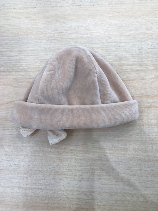 Cappello Baby Gi in ciniglia rosa antico con fiocchetto floreale
