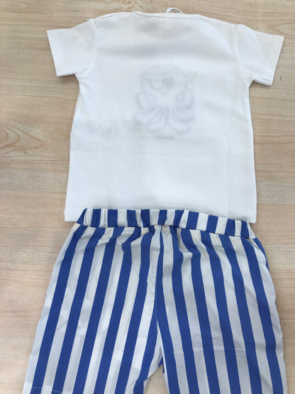 Completo Nanan in cotone t-shirt mezza manica con ricamo al centro e bermuda a righe