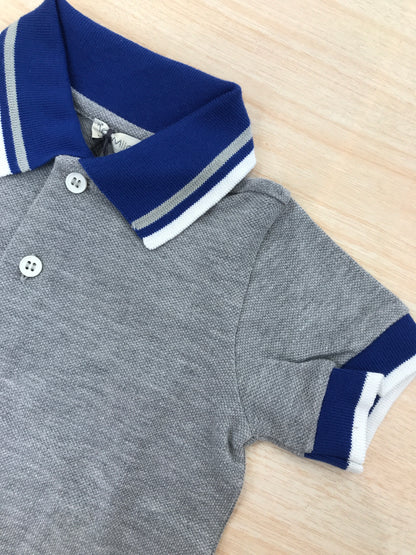 Polo Jo Milano in cotone mezza manica grigia con rifiniture bluette e bianche