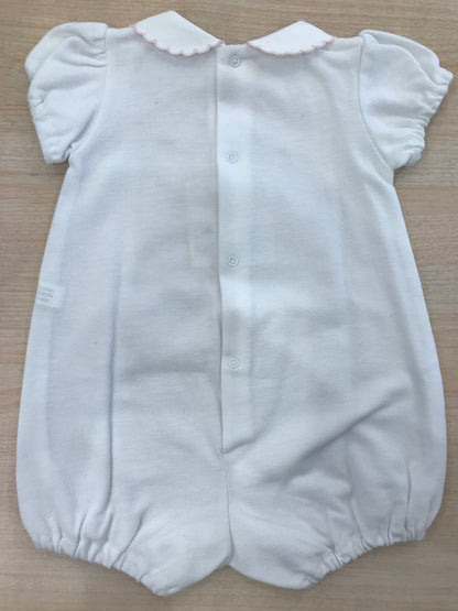 Pagliaccetto Pepecè in cotone bianco con maniche arricciate colletto smerlato e rose ricamate