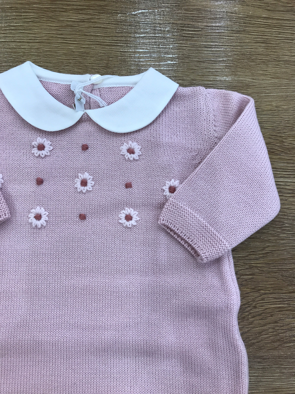 Tutina Baby Lord in lana intera rosa antico con fiorellini ricamati