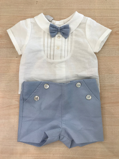Completo Paz Rodriguez in cotone camicia mezza manica con papillon al colletto con pieghe con pantalone corto