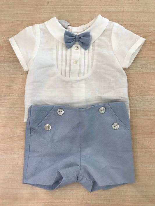 Completo Paz Rodriguez in cotone camicia mezza manica con papillon al colletto con pieghe con pantalone corto