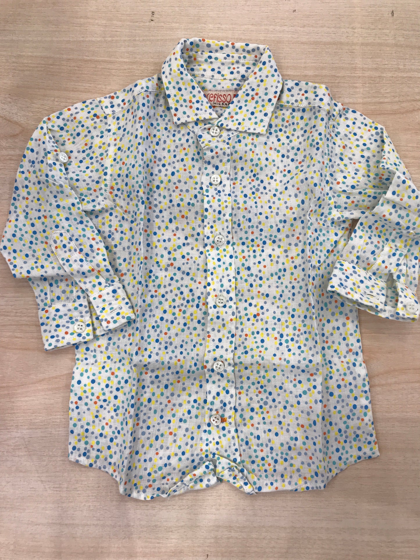 Camicia Croce Fisso Milano in lino manica lunga con piccoli pois colorati