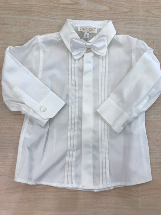 Camicia Cielo Blu manica lunga con pieghe e papillon coordinato