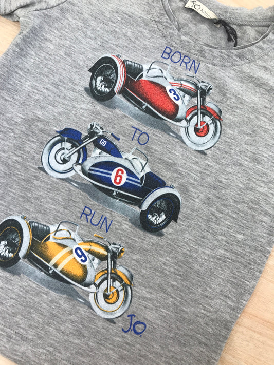 T-shirt Jo Milano in cotone mezza manica con moto colorate applicate sul davanti