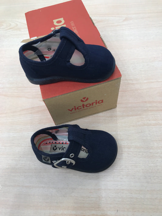 Scarpa Victoria in tela blu scuro con occhielli e fibietta