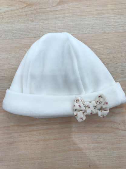 Cappello Baby Gi in ciniglia panna con fiocchetto floreale