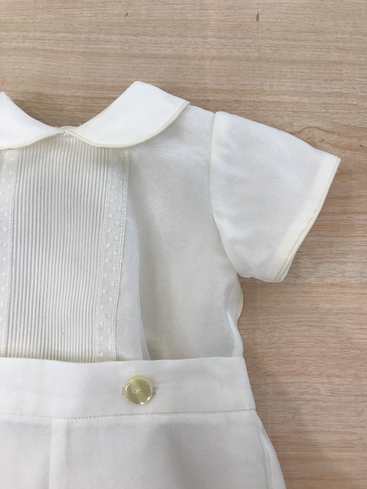 Pagliaccetto Belan in cotone con organza mezza manica a sbuffo con righe sul davanti e  lavorazione ai lati