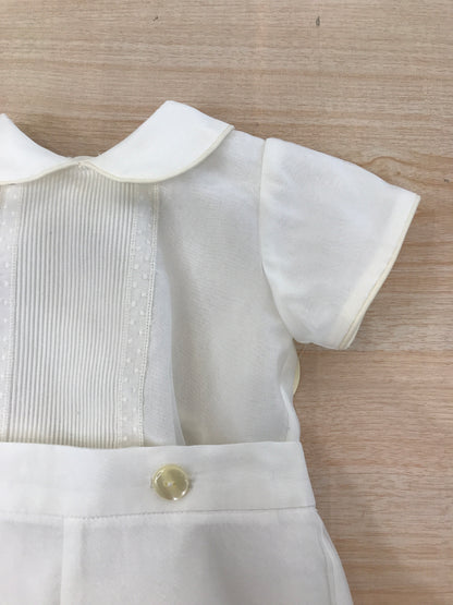 Pagliaccetto Belan in cotone con organza mezza manica a sbuffo con righe sul davanti e  lavorazione ai lati