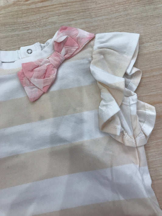 Completo Coccodè in cotone gonna a quadretti con t-shirt beige bianca a righe con rusche con fiocchetto laterale
