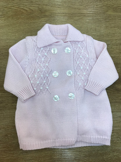 Cappotto Bebè di Almy in lana doppiopetto con lavorazione di punto smock sul davanti