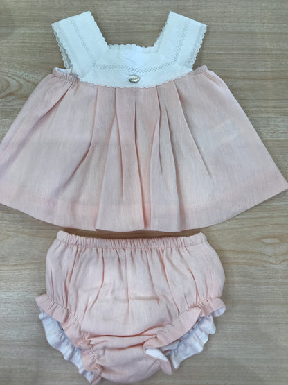 Completo Martin Aranda in cotone abitino smanicato con smerlo e culotte