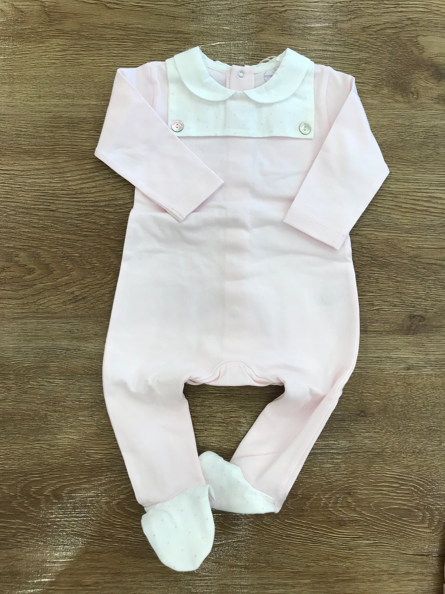 Tutina Laranjinha in cotone rosa intera con collo con pois rosa
