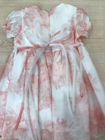 Abito MiniCouture mezza manica a sbuffo dal tono bianco con fiori con fascia in vita intrecciata