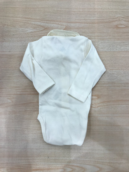 Body Petit Bateau in cotone manica lunga panna con barche ricamate sul colletto