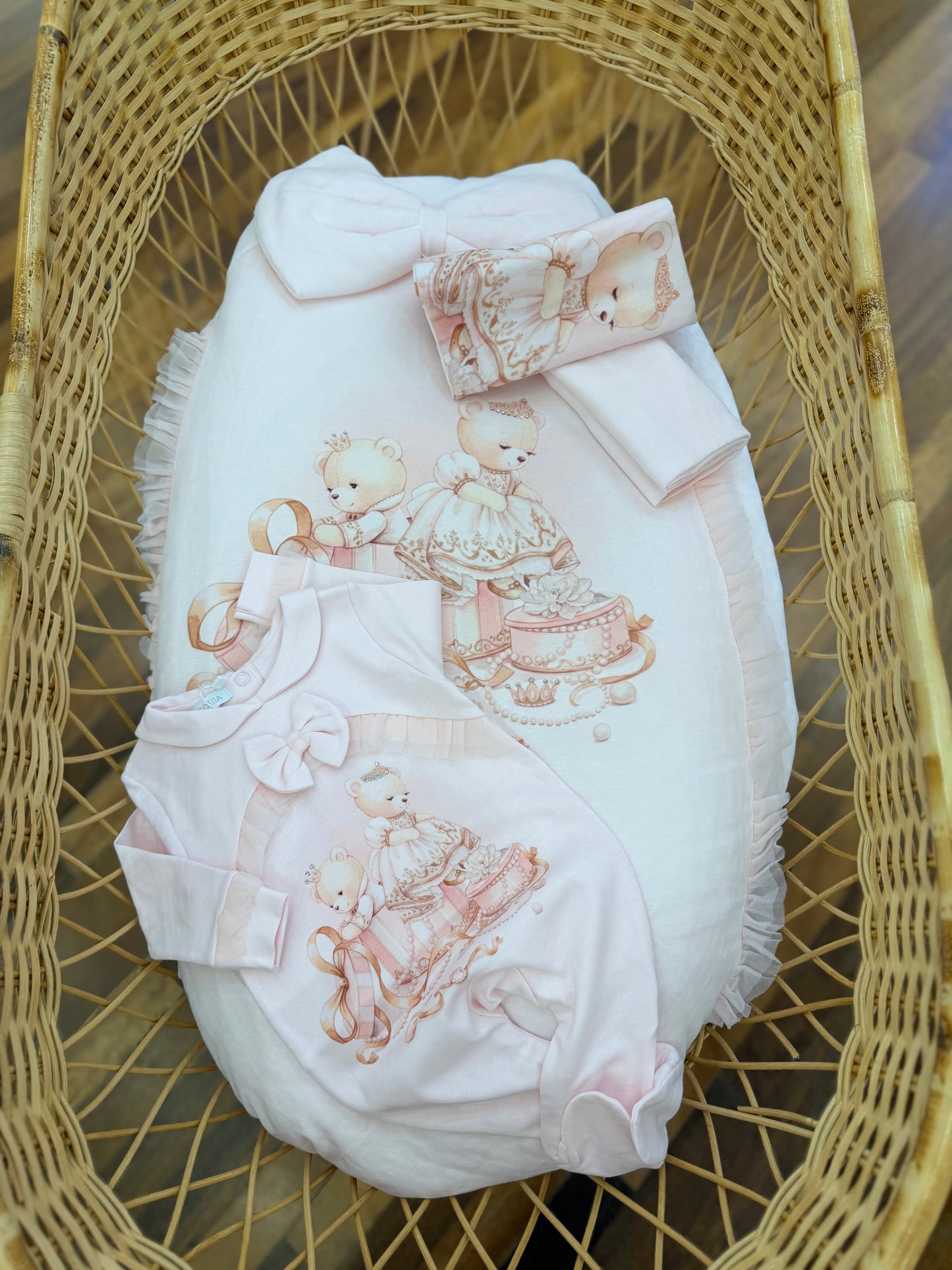 Coordinato nascita Sofija in caldo cotone orsa con tulle e orsetti