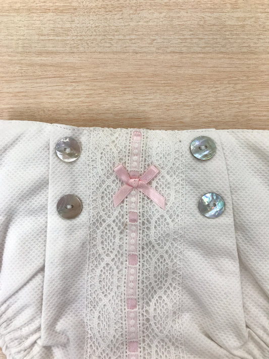 Culotte Paz Rodriguez in cotone con pizzo applicato sul davanti e fiocchetto rosa centrale