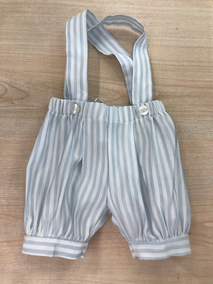 Pantalone Colibrì con righe bianche e celesti con bretelle a sbuffo